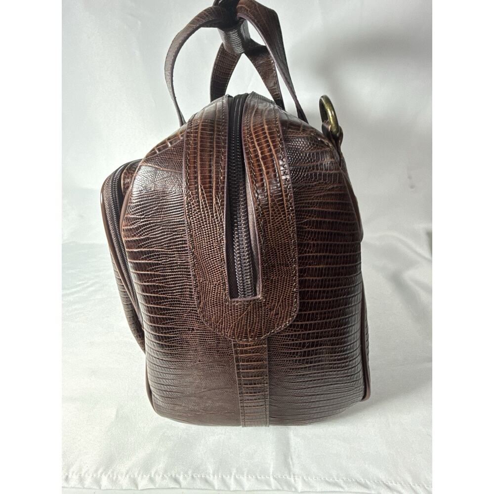 Amerileather Genuine Leather Croco Print Duffel Travel Bag Brown Carry On - Picture 5 of 16